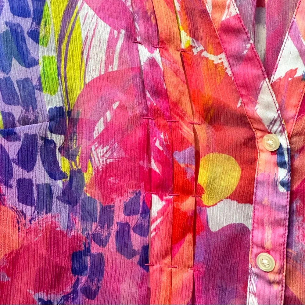 Soft Surroundings Watercolor Floral Button-Front Blouse Size PM - Picture 5 of 8